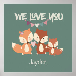 Póster Familia Fox Personalizado Te Amamos