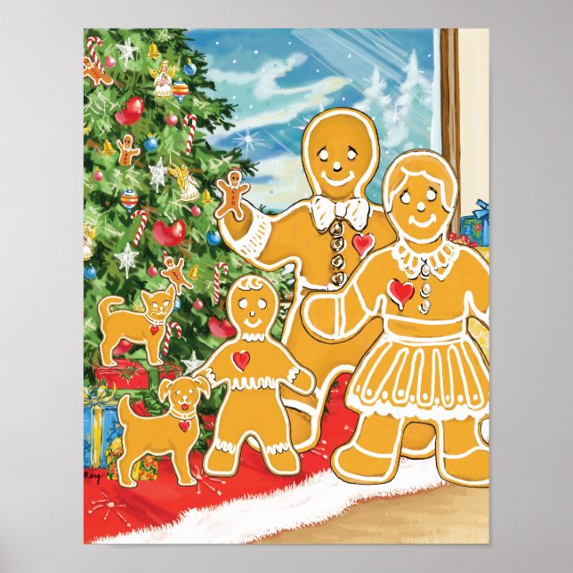 Póster Familia Gingbread con su árbol de Navidad (Frente)