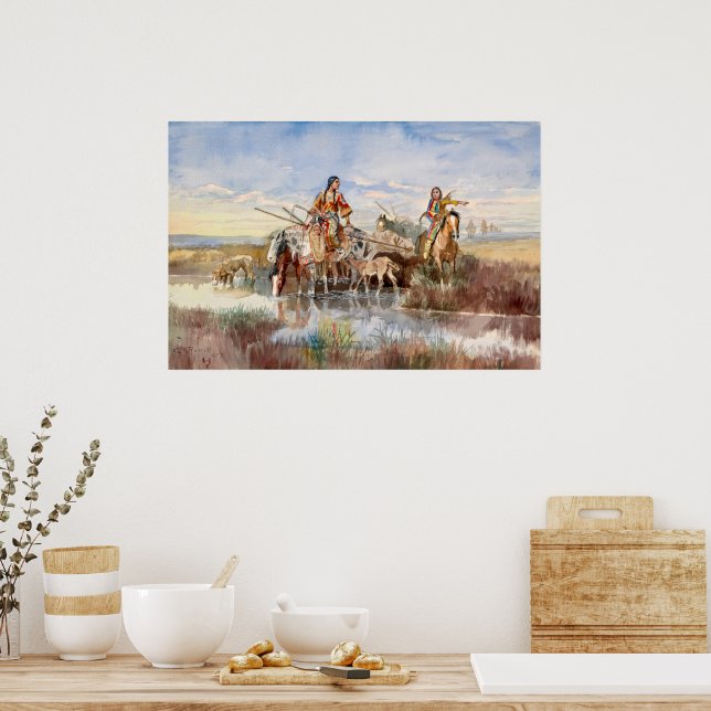 Póster Familia india con Travois por Charles M. Russell (Cocina)