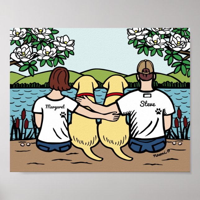 Póster Familia Labrador Amarillo Personalizada Marrón Cor (Frente)