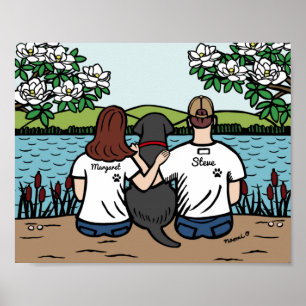 Póster Familia Labrador Negro Personalizado Marrón L