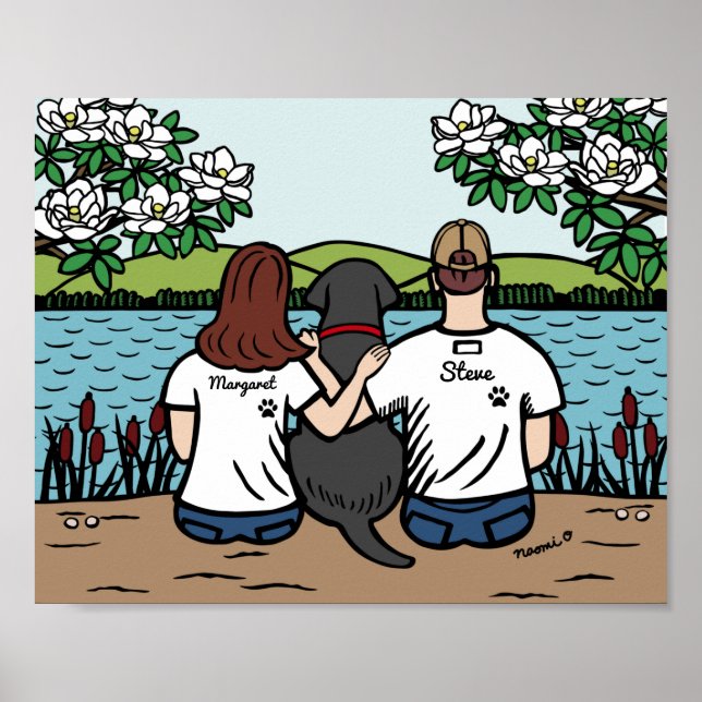 Póster Familia Labrador Negro Personalizado Marrón L (Frente)