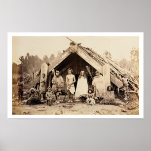 Póster Familia maorí, Nueva Zelanda, c.1880s (impresión