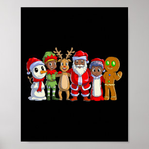 Póster Familia negra navidades afro-norteamericana santa