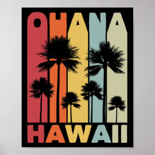 Póster Familia Ohana Hawaiano Retro Hawái Tropical Verano