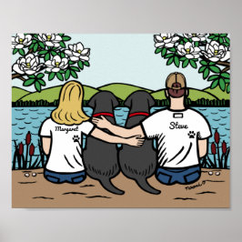 Póster Familia personalizada de Labrador Negro rubia larg
