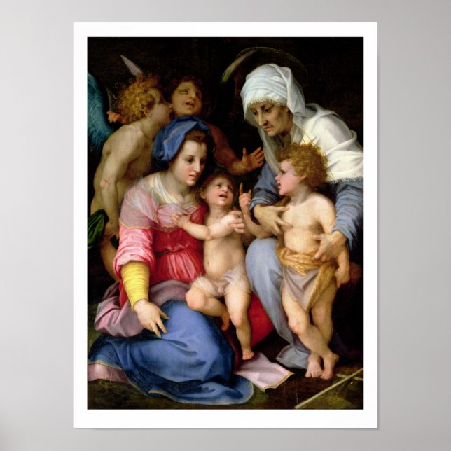 Póster Familia Santa con ángeles, c.1515-16 (aceite en el (Frente)