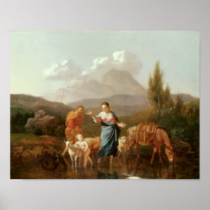 Póster Familia santa en una corriente