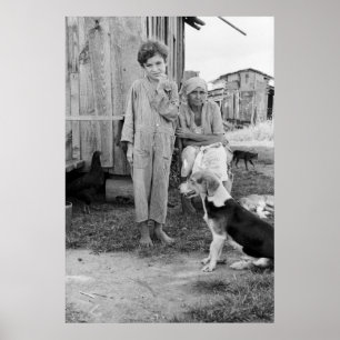 Póster Familia Sharecropper con perro honrado: 1935