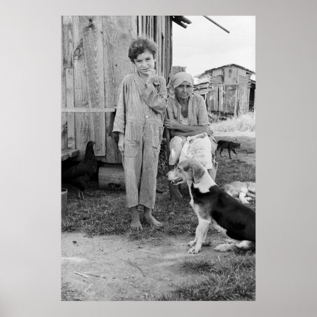 Póster Familia Sharecropper con perro honrado: 1935 (Frente)