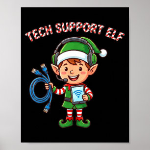 Póster Familia Tech Suprt Elfo Grupo Coincidente Navidad