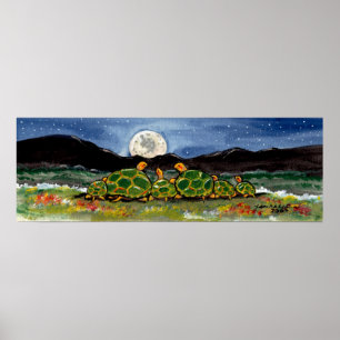 Póster Familia Tortuga Tortoise Viendo al Poster nocturno