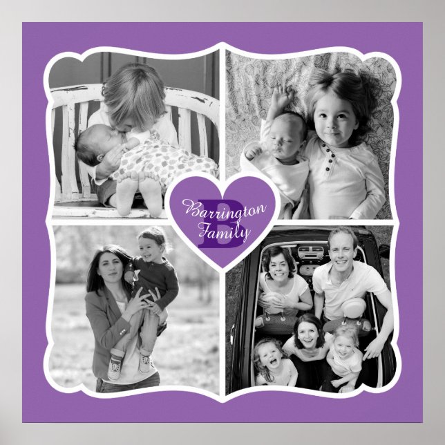 Póster Familia Valentine Instagram Heart Photo Grid Purpl (Frente)