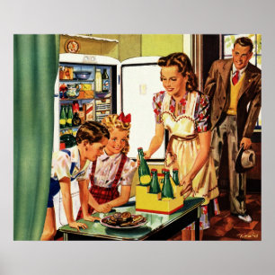 Póster Familia ventilado en la cocina que mamá papá niños