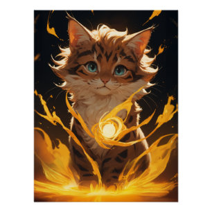Póster Familiar de incendio de gato de tigre místico