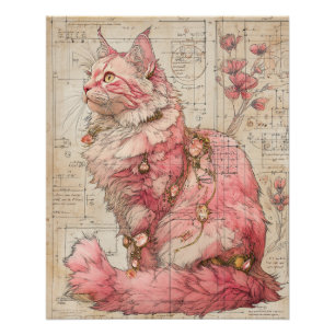 Póster Familiar del alquimista - Gato vintage de tetería 
