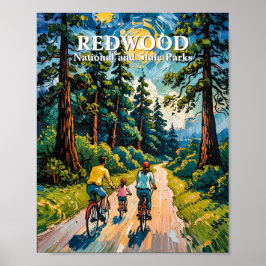 Póster Family Bike Ride in Redwood National Park Painting