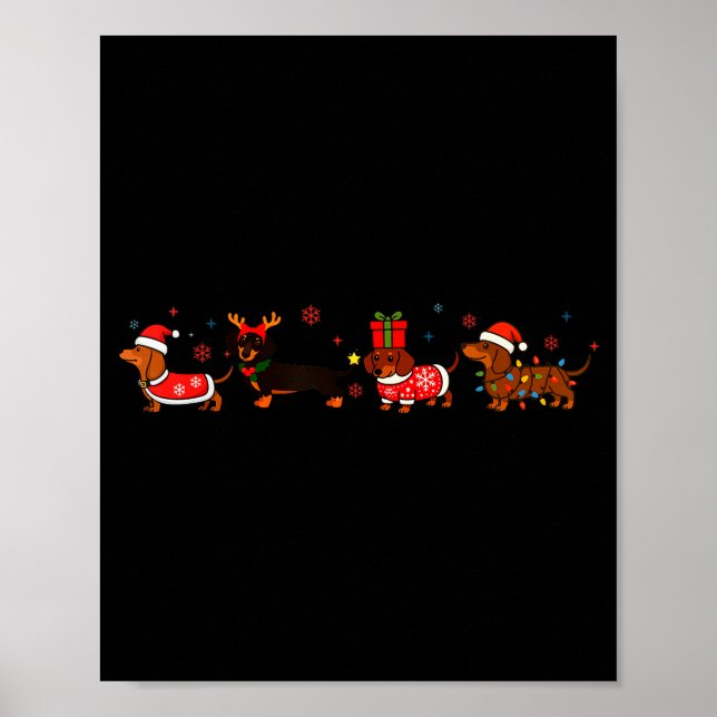 Póster Family Dachshund Santa Sleigh Reindeer Snow Christ (Frente)