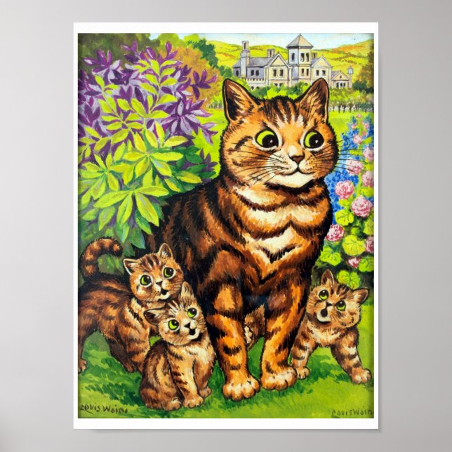 Póster Family of Cats in a Garden, Louis Wain (Frente)