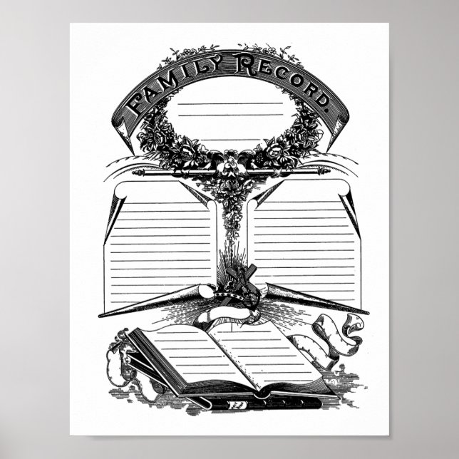 Póster Family Record Birth Death Marriage Certificate art (Frente)