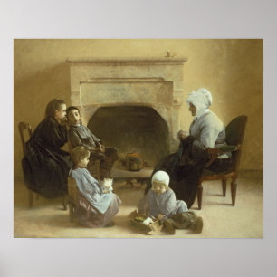 Póster Family seated around a hearth