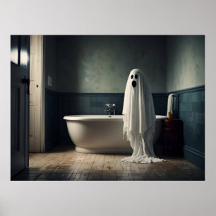 Póster Famoso fantasma de Halloween en el baño