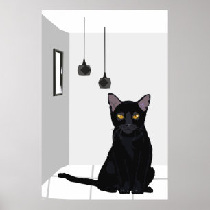 Póster Famoso gato negro con ojos Naranjas