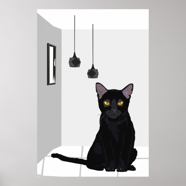 Póster Famoso gato negro con ojos Naranjas (Frente)