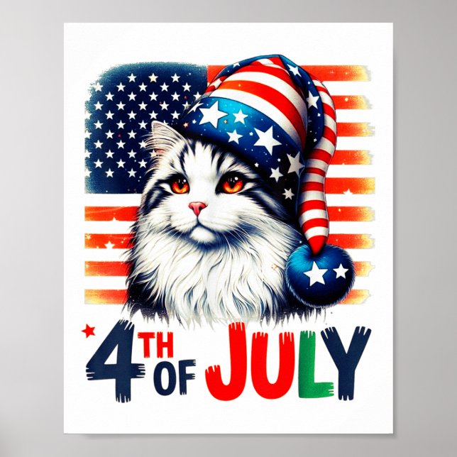 Póster Famoso Gato Patriótico 4 De Julio Bandera Estadoun (Frente)