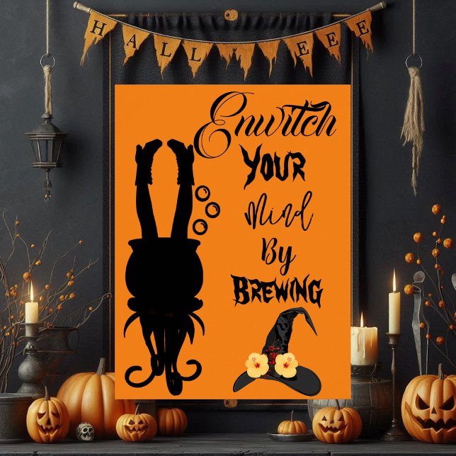 Póster Famoso Gorra de brujas Cauldron del partido Hallow (Spooky Funky Halloween Party Cauldron Witch Hat Poster)