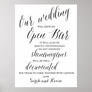 Póster Famoso signo de Boda de barra abierta   Nombres pe