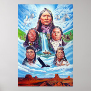 Póster Famosos jefes indios nativos americanos pintando