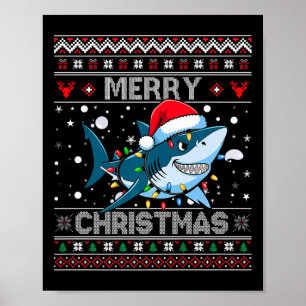 Póster Famosos y divertidos Navidades Tiburones Santa Hat