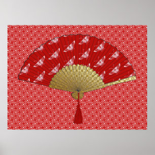 Póster Fan de Deco - mariposas, rojo oscuro y blanco