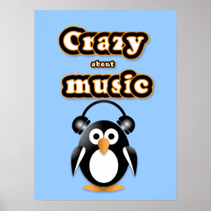 Póster fanático de la música de pingüino