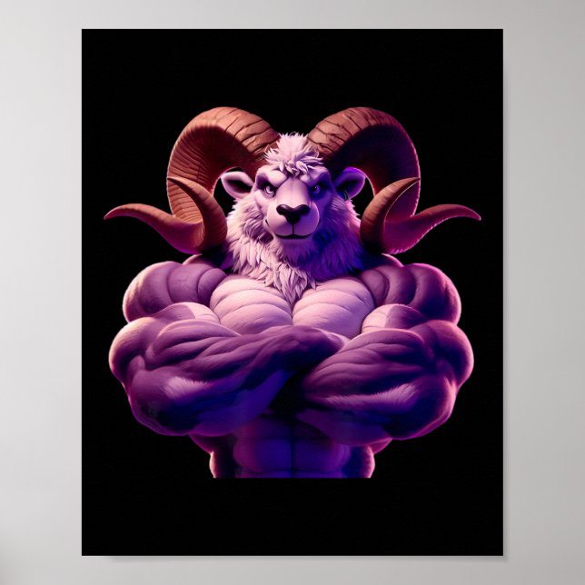 Póster Fanático de Ram Mascular Flexing Lover Bodybuildin (Frente)