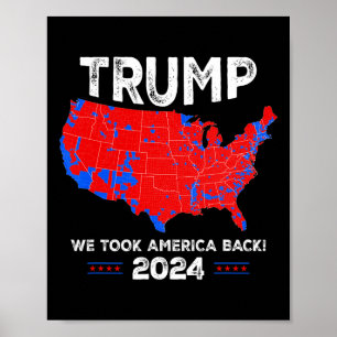 Póster Fanático De Trump Con Mapa Rojo Y Azul Patriótico