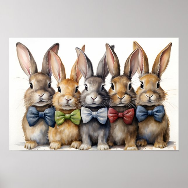 Póster Fancy Bunny Bow Tie Watercolor (Frente)