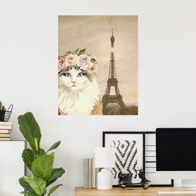 Póster Fancy Cat & Eiffel Tower (Oficina en casa)