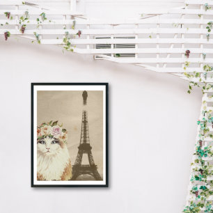 Póster Fancy Cat & Vintage Torre Eiffel