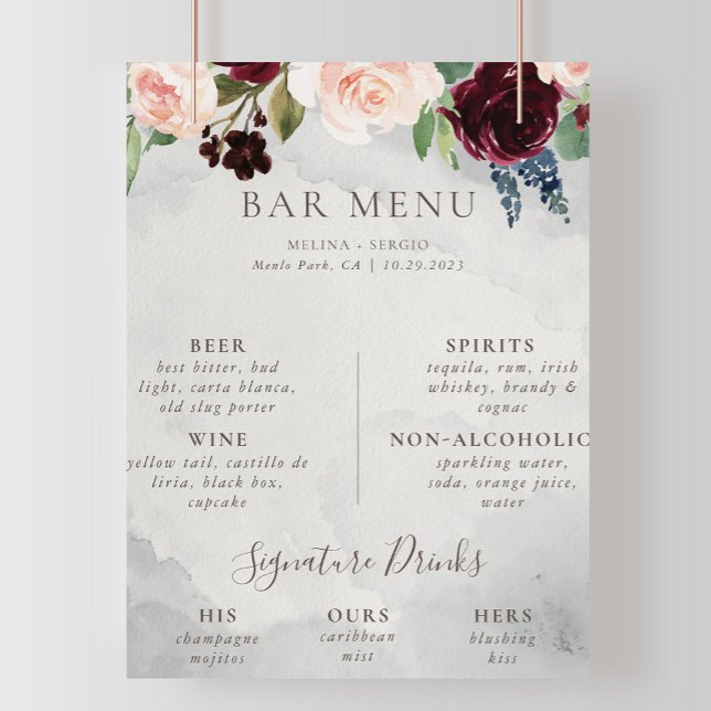 Póster Fancy Classic Rosa Peony Flores Boda Menú Bar (Subido por el creador)
