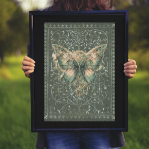 Póster Fancy Green Steampunk Butterfly