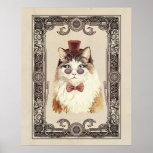 Póster Fancy Steampunk Cat Retrato
