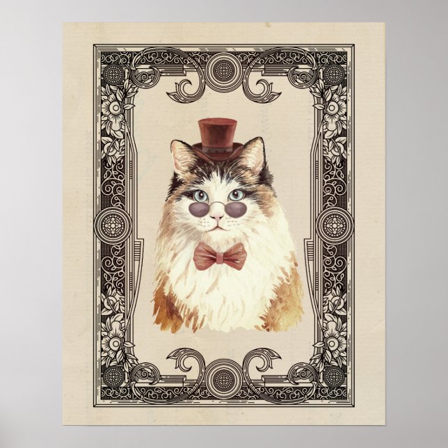 Póster Fancy Steampunk Cat Retrato (Frente)