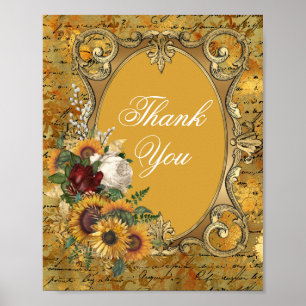 Póster Fancy Vintage Sunflower Frame Gracias