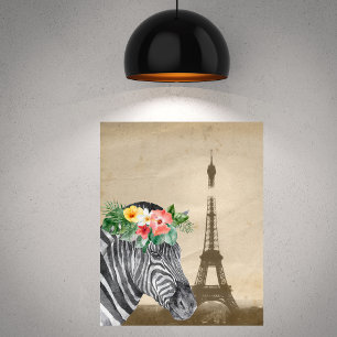 Póster Fancy Zebra & Eiffel Tower Poster
