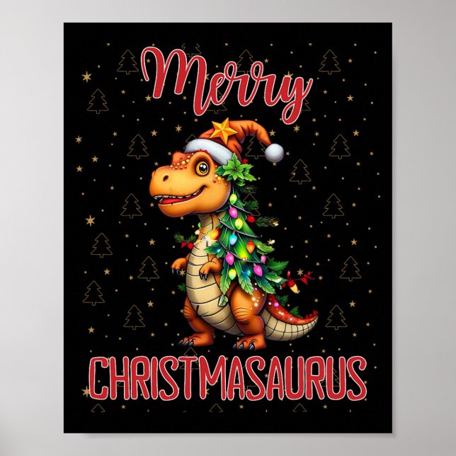 Póster Fanny Feliz Navidad Christmasaurus Dinosaur Árbol  (Frente)