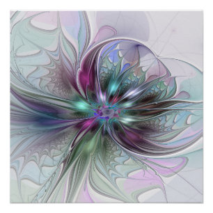 Póster Fantasía abstracta moderna y colorida de flor frac