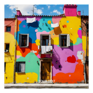 Póster Fantasía Aburrido Edificio Antiguo Colorido