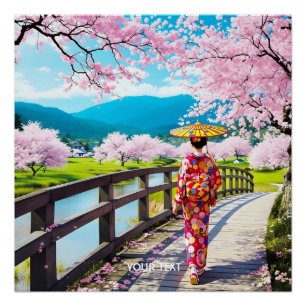 Póster Fantasía acariciante Chica japonés caminando